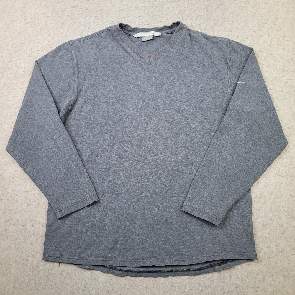 Vintage Nike Shirt Mens M Gray‎ V Neck Pullover Long Sleeve Embroidered Swoosh